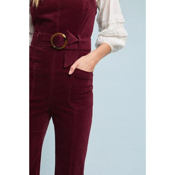 PILCRO Dark Purple Cotton Corduroy Belted Boot Leg Overalls Jumpsuit, Size 2 - Picture 5 of 14